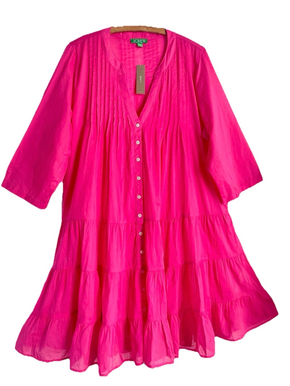 J.Crew Dress Airy Cover-up BQ963 Sz XL Womens Button Down Tiered Pin Tucked NWT